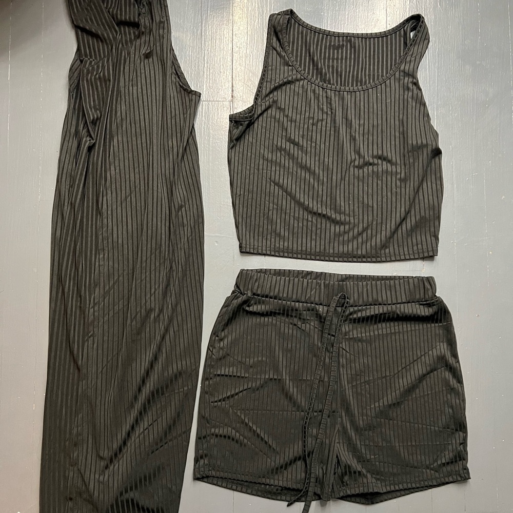 Black Ribbed Tank and Shorts Set 3 Piece Size Large